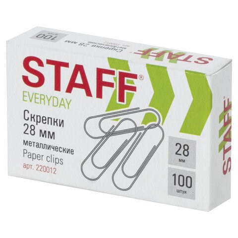 Скрепки 28мм 100 шт. STAFF маленькие в карт.коробке 220012 - фото 271887