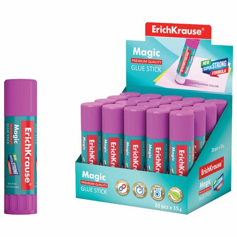 Клей-карандаш ERICH KRAUSE Magic, 15 г, обесцвечивающийся после высыхания, 4446 222287 - фото 272060