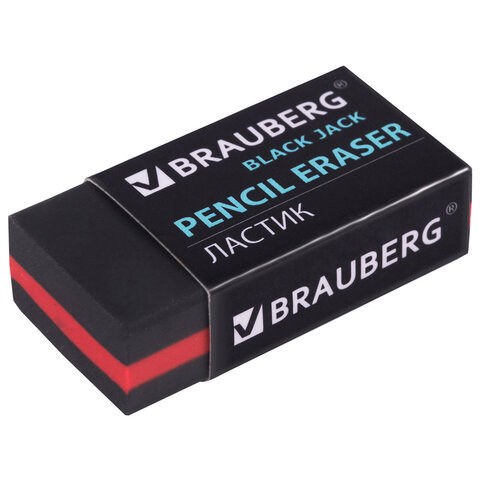 Ластик BRAUBERG "BlackJack", 40х20х11 мм, черный, прямоугольный, картонный держатель, 222466 222466 - фото 272071