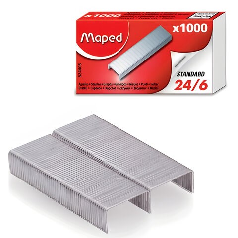 Скобы для степлера №24/6, 1000 штук, MAPED, до 20 листов, 324405 223136 - фото 272146