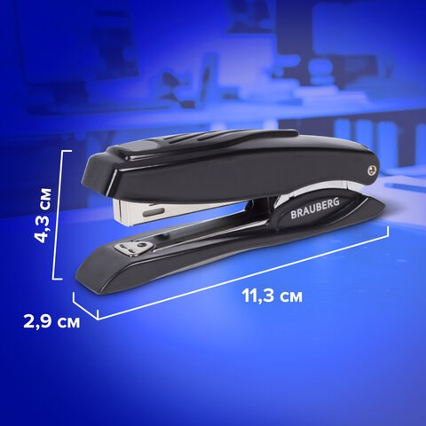 Степлер №10 металлический BRAUBERG "ST-200M", до 16 листов, с резиновой накладкой и антистеплером, черный, 224344 224344 - фото 272243