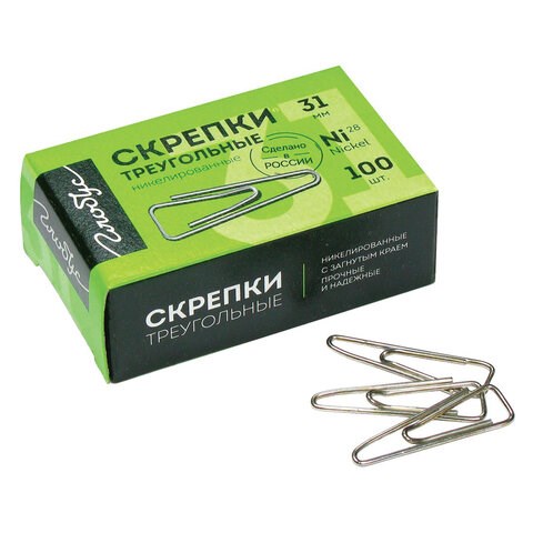 Скрепки 31мм 100шт. GLOBUS никелированные, с загнутым краем, треугол,  С31-100Н 224971 - фото 272312