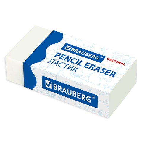 Ластик BRAUBERG Original, 38х20х10 мм, белый, прямоугольный, картонный держатель, 228073 228073 - фото 272654