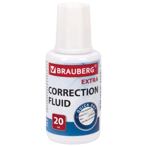Корректирующая жидкость BRAUBERG EXTRA быстросохнущая, 20 мл, с кисточкой 229397 - фото 272892