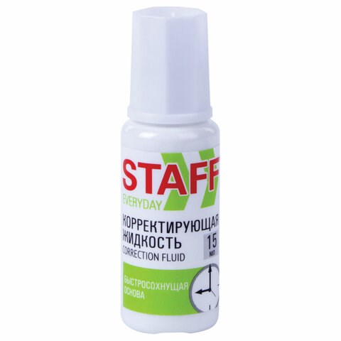Корректирующая жидкость STAFF Everyday быстросохнущая, 15 мл, с кисточкой, 229398 229398 - фото 272893