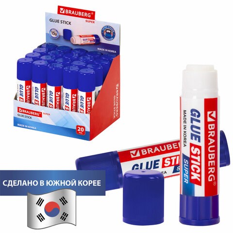 Клей-карандаш BRAUBERG SUPER, 15 г, ЮЖНАЯ КОРЕЯ, 229541 229541 - фото 272895