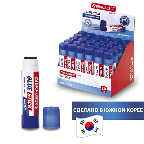 Клей-карандаш BRAUBERG SUPER, 8 г, обесцвечивающийся после высыхания, ЮЖНАЯ КОРЕЯ, 229544 229544 - фото 272898