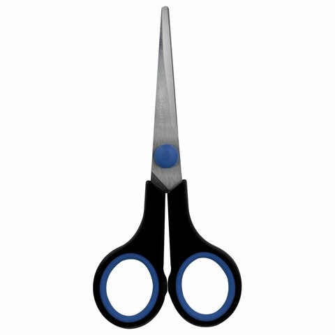 Ножницы BRAUBERG Soft Grip, 140 мм, черно-синие, резиновые вставки, 3-х сторонняя заточка, 230760 230760 - фото 273027
