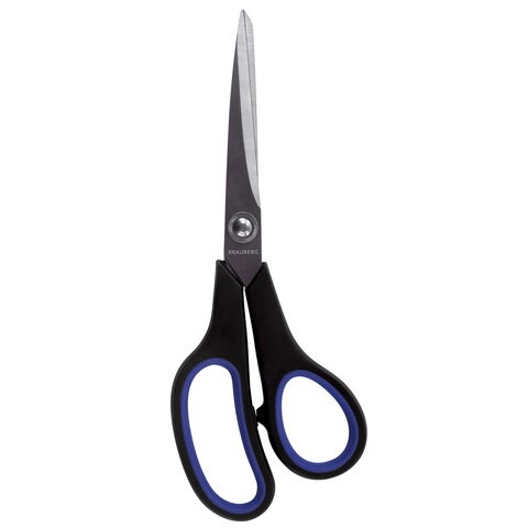 Ножницы BRAUBERG Soft Grip, 216 мм, черно-синие, резиновые вставки, 3-х сторонняя заточка, 230763 230763 - фото 273030