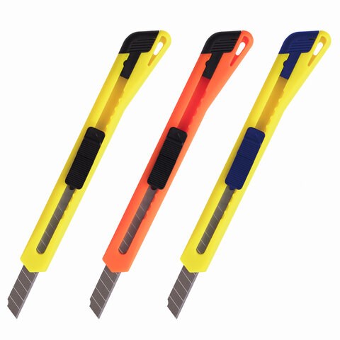 Нож канцелярский 9 мм BRAUBERG Classic, фиксатор, корпус ассорти, упаковка с европодвесом, 230914 230914 - фото 273040