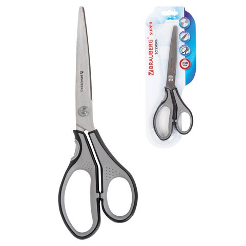 Ножницы BRAUBERG SUPER, 230 мм, серо-черные, 2-х сторонняя заточка, эргономичные ручки, 237297 237297 - фото 273541