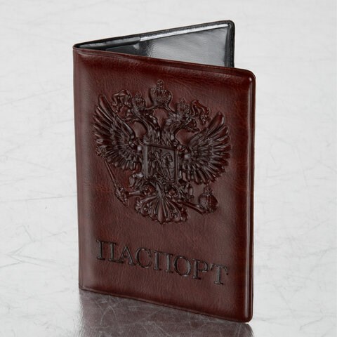 Обложка для паспорта STAFF, полиуретан под кожу, ГЕРБ, коричневая, 237604 237604 - фото 273638
