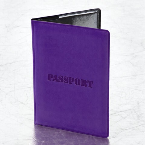 Обложка для паспорта, мягкий полиуретан, "PASSPORT", фиолетовая, STAFF, 237608 237608 - фото 273641