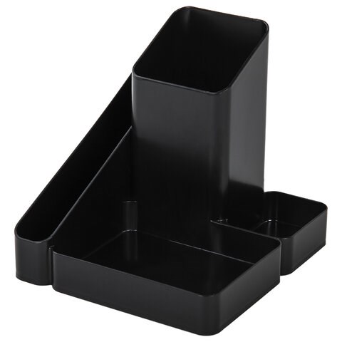 Подставка-органайзер BRAUBERG OFFICE STYLE, 4 отделения, 115х122х111 мм, черная, 238097 238097 - фото 273810
