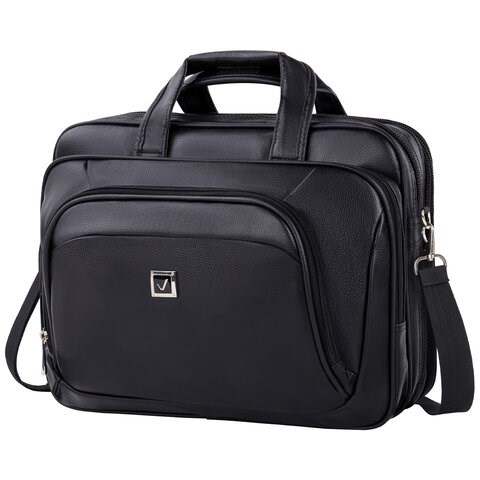 Сумка портфель BRAUBERG CARBON с отделением для ноутбука 15-16", 2 отделения, экокожа, черная, 32х41х12 см, 240399 240399 - фото 274007