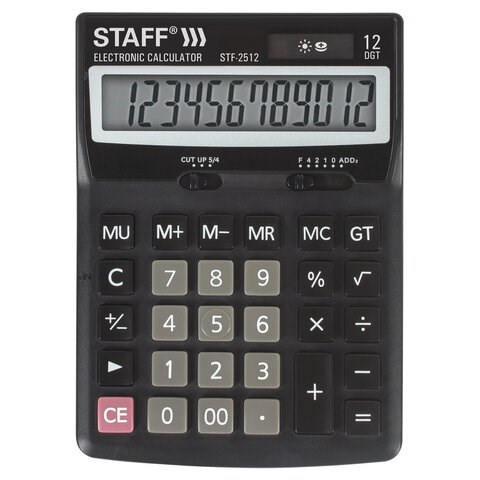 Калькулятор настольный STAFF STF-2512 (170х125 мм), 12 разрядов, двойное питание, 250136 250136 - фото 274022