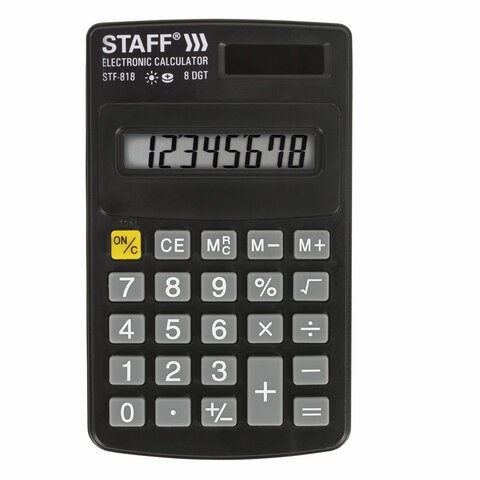 Калькулятор карманный STAFF STF-818 (102х62 мм), 8 разрядов, двойное питание, 250142 250142 - фото 274024