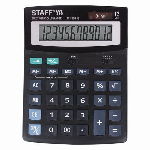 Калькулятор настольный STAFF STF-888-12 (200х150 мм), 12 разрядов, двойное питание, 250149 250149 - фото 274026