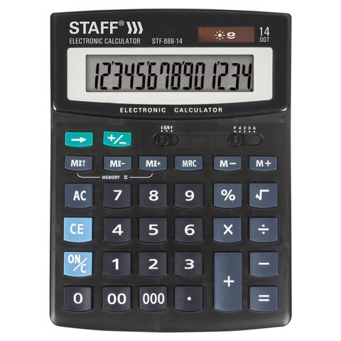 Калькулятор настольный STAFF STF-888-14 (200х150 мм), 14 разрядов, двойное питание, 250182 250182 - фото 274027