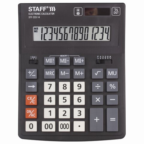 Калькулятор настольный STAFF PLUS STF-333 (200x154 мм), 14 разрядов, двойное питание, 250416 250416 - фото 274039