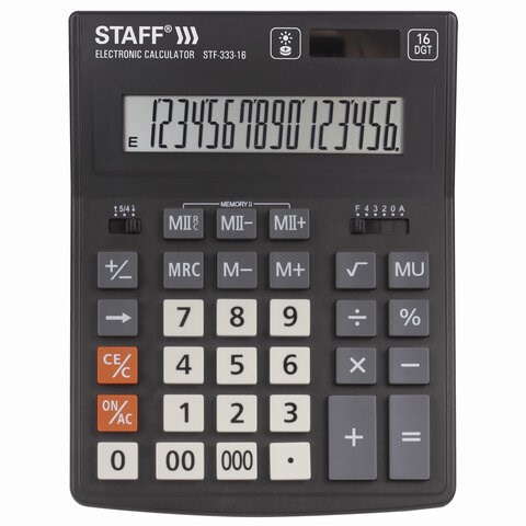 Калькулятор настольный STAFF PLUS STF-333 (200x154 мм), 16 разрядов, двойное питание, 250417 250417 - фото 274040