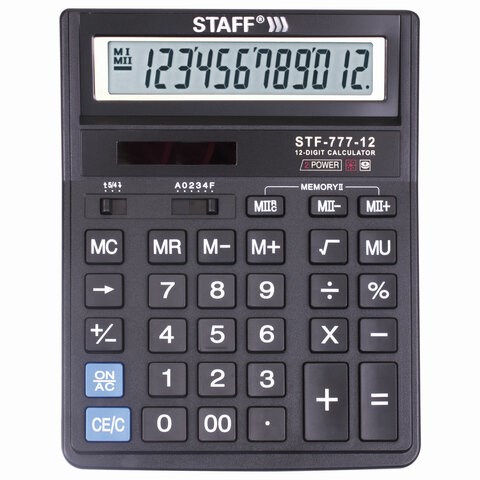 Калькулятор настольный STAFF STF-777, 12 разрядов, двойное питание, 210x165 мм, ЧЕРНЫЙ 250458 - фото 274046