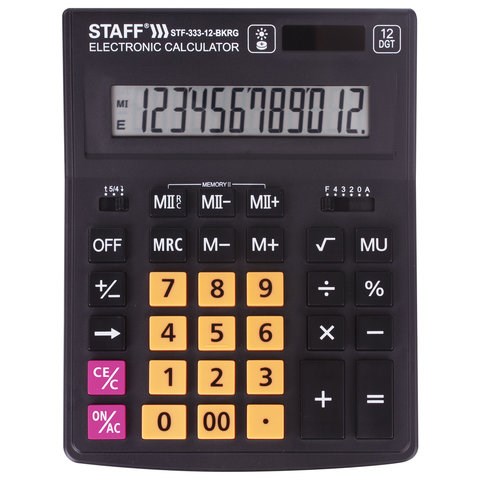 Калькулятор настольный STAFF PLUS STF-333-BKRG (200x154 мм) 12 разрядов, ЧЕРНО-ОРАНЖЕВЫЙ, 250460 250460 - фото 274047