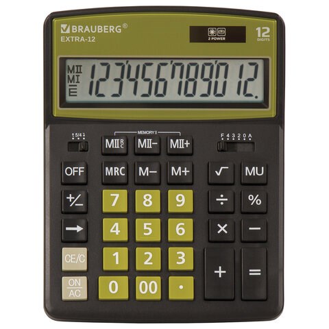 Калькулятор настольный BRAUBERG EXTRA-12-BKOL (206x155 мм), 12 разрядов, двойное питание, ЧЕРНО-ОЛИВКОВЫЙ, 250471 250471 - фото 274049