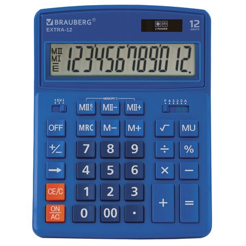 Калькулятор настольный BRAUBERG EXTRA-12-BU (206x155 мм), 12 разрядов, двойное питание, СИНИЙ, 250482 250482 - фото 274059