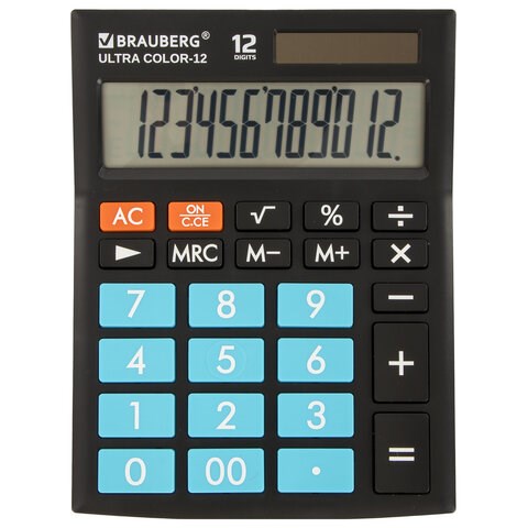 Калькулятор настольный BRAUBERG ULTRA COLOR-12-BKBU (192x143 мм), 12 разрядов, двойное питание, ЧЕРНО-ГОЛУБОЙ, 250497 250497 - фото 274071