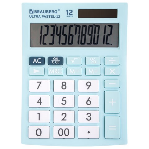 Калькулятор настольный BRAUBERG ULTRA PASTEL-12-LB (192x143 мм), 12 разрядов, двойное питание, ГОЛУБОЙ, 250502 250502 - фото 274074