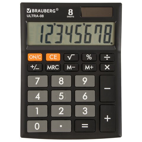 Калькулятор настольный BRAUBERG ULTRA-08-BK, КОМПАКТНЫЙ (154x115 мм), 8 разрядов, двойное питание, ЧЕРНЫЙ, 250507 250507 - фото 274078