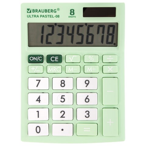 Калькулятор настольный BRAUBERG ULTRA PASTEL-08-LG, КОМПАКТНЫЙ (154x115 мм), 8 разрядов, двойное питание, МЯТНЫЙ, 250515 250515 - фото 274086