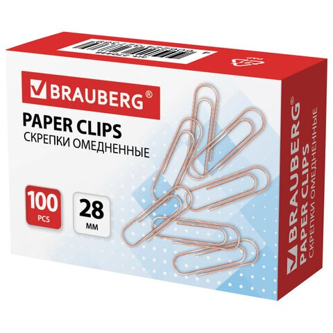 Скрепки BRAUBERG, 28 мм, омедненные, 100 шт., в картонной коробке, 270448 270448 - фото 274182
