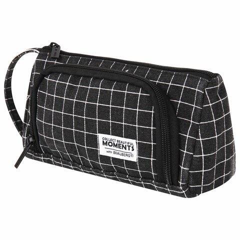 Пенал-косметичка BRAUBERG с ручкой, 1 откидная планка, полиэстер, 22x10х8 см, "Checkered black", 271559 271559 - фото 274457