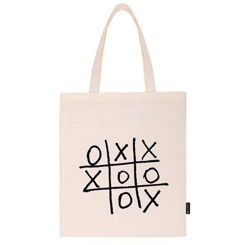 Сумка шоппер BRAUBERG PREMIUM, канвас, 40х35 см, на кнопке, карман, бежевый, "Tic-tac-toe", 271902 271902 - фото 274580