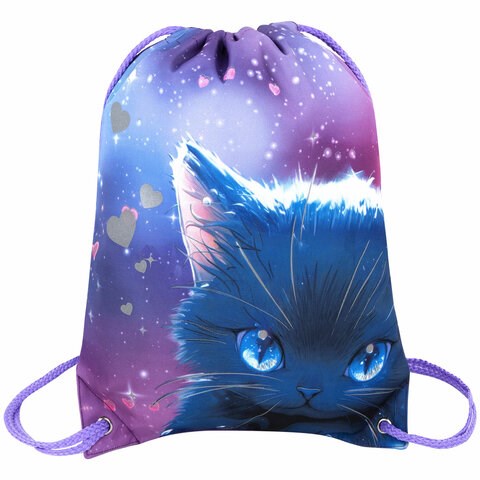 Мешок для обуви BRAUBERG PREMIUM, карман, подкладка, светоотражайка, 43х33 см, Anime cat, 272421 272421 - фото 274783