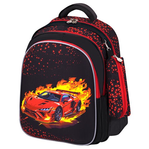 Рюкзак BRAUBERG KIDS MIND с пеналом в комплекте, 2 отделения, "Fiery Road", 40х28х18 см, 273177 273177 - фото 275185