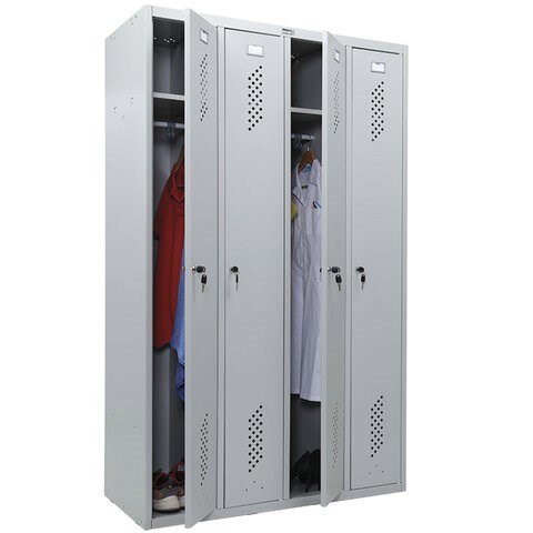 Шкаф металлический для одежды ПРАКТИК LS-41, четырехсекционный, 1830х1170х500 мм, 53 кг, разборный 290664 - фото 275296