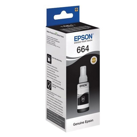 Чернила EPSON 664 (T6641) для СНПЧ Epson L100/L110/L200/L210/L300/L456/L550, черные, ОРИГИНАЛЬНЫЕ 360972 - фото 275989