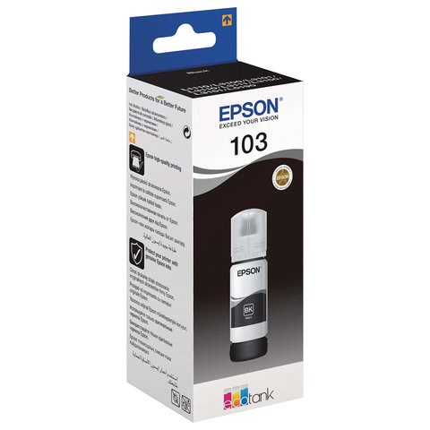 Чернила EPSON 103 (C13T00S14A) для СНПЧ EPSON L3100/L3101/L3110/L3150/L3151/L1110, черные, ОРИГИНАЛЬНЫЕ 363191 - фото 277028