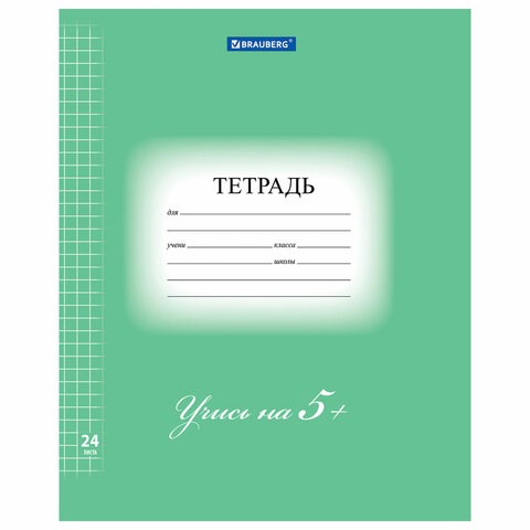 Тетрадь 24 л. BRAUBERG ЭКО 5-КА, клетка, обложка плотная мелованная бумага, ЗЕЛЕНАЯ, 403003 403003 - фото 278263