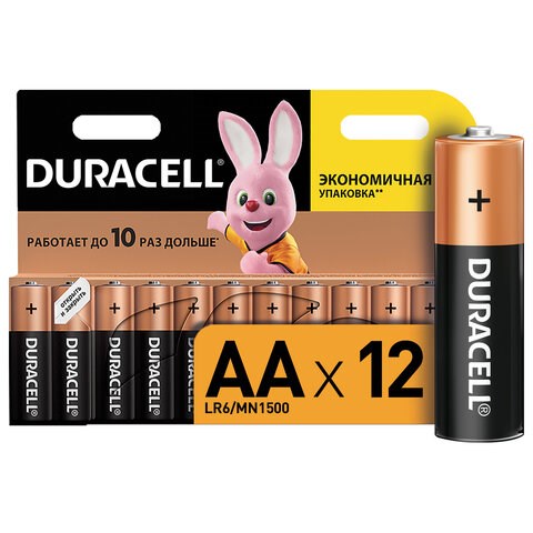 Батарейки КОМПЛЕКТ 12 шт., DURACELL Basic ОРИГИНАЛ, AA (LR6, 15А), алкалиновые, пальчиковые 450432 - фото 278763