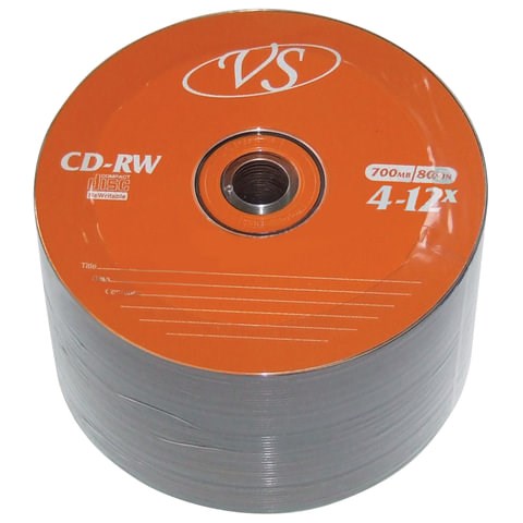 Диски CD-RW VS 700 Mb 4-12x Bulk (термоусадка без шпиля), КОМПЛЕКТ 50 шт., VSCDRWB5001 511538 - фото 279750