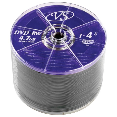 Диски DVD-RW VS 4,7 Gb 4x Bulk (термоусадка без шпиля), КОМПЛЕКТ 50 шт., VSDVDRWB5001 511539 - фото 279751