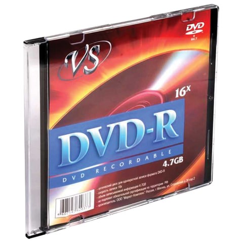 Диск DVD-R VS, 4,7 Gb, 16x, Slim Case (1 штука), VSDVDRSL01 511550 - фото 279755