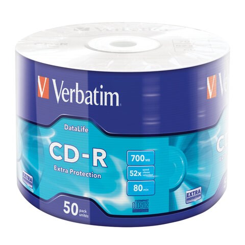 Диски CD-R VERBATIM DataLife, 700 Мб 52x Bulk (термоусадка без шпиля), КОМПЛЕКТ 50 шт., 43787 514004 - фото 280093