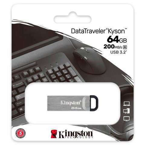 Флеш-диск 64 GB KINGSTON DataTraveler Kyson, разъем USB 3.2, серебряный, DTKN/64GB 514062 - фото 280113