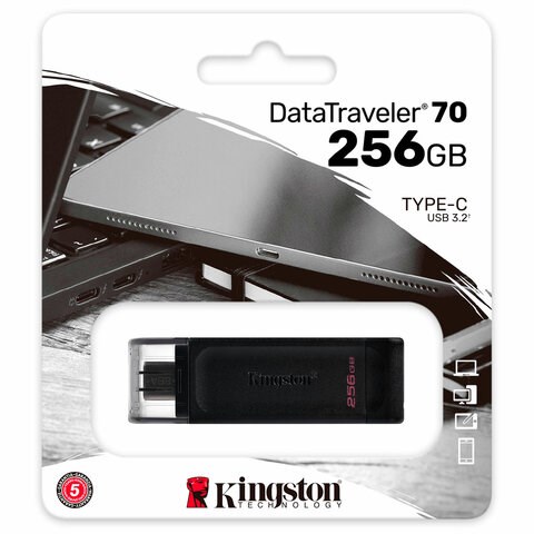 Флеш-диск 256 GB KINGSTON DataTraveler 70, разъем Type-C 3.2, черный, DT70/256GB 514066 - фото 280116