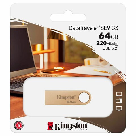 Флеш-диск 64 GB, KINGSTON DataTraveler SE9 G3 USB 3.2, металлический корпус, золотой, DTSE9G3/64GB 514073 - фото 280121